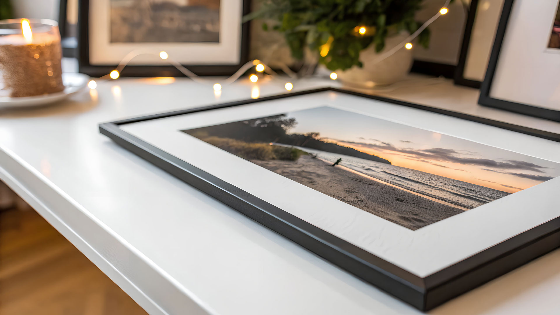 Close-up of framed photo print