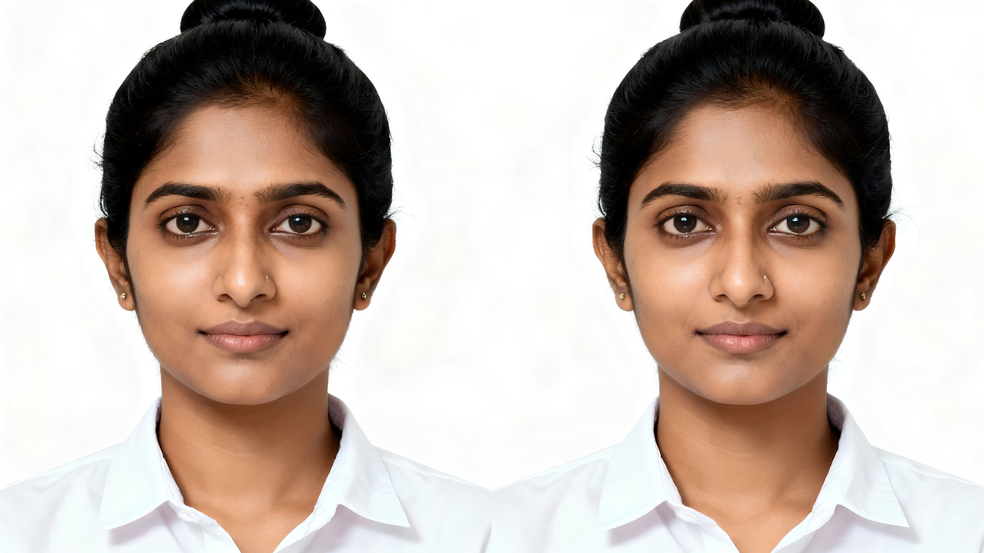 Closeup of passport photo with white background