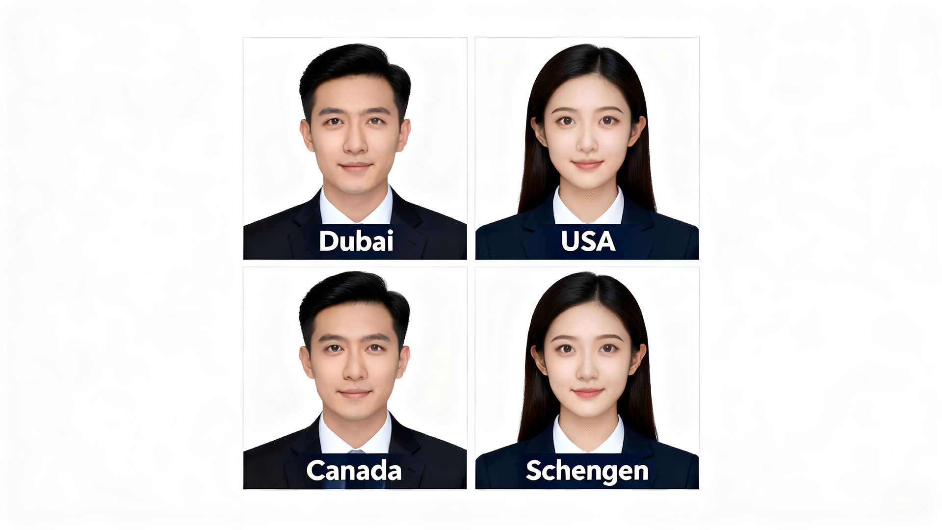 Visa photo samples for Dubai, USA, Canada, Schengen