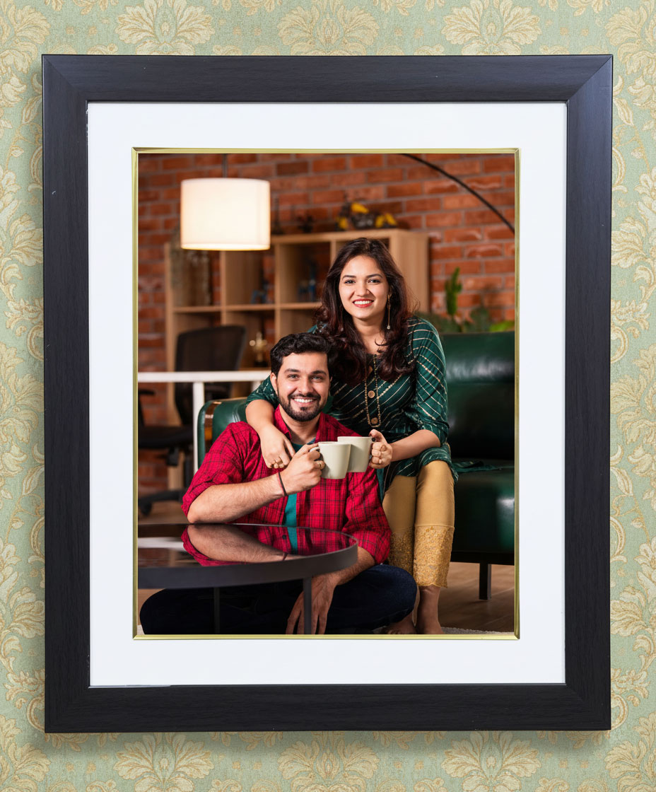 PLAIN DARK BROWN FRAME, 1 INCH BORDER, WITH MOUNT (1 INCH MOUNT ALL FOUR SIDE)