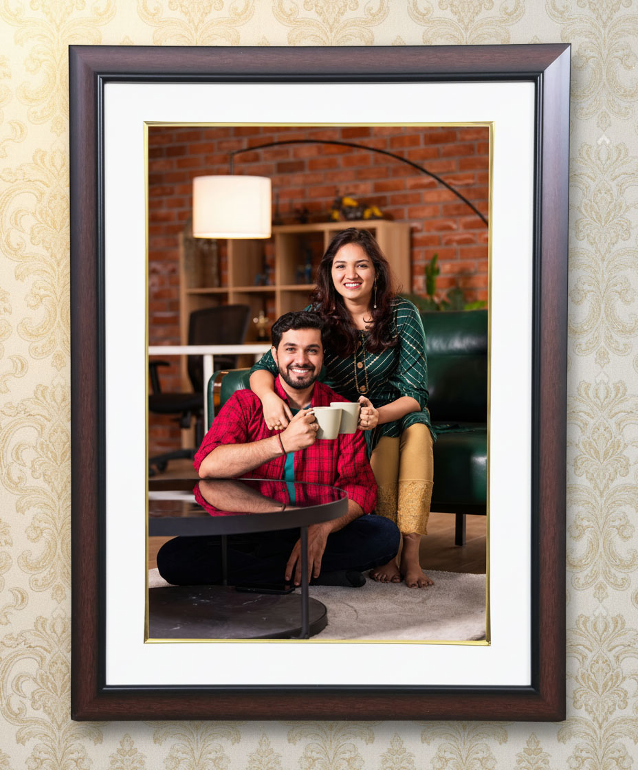 DARK BROWN TAPER FRAME, 1 INCH BORDER, WITH MOUNT (1.5 INCH MOUNT ALL FOUR SIDE) (Long length)