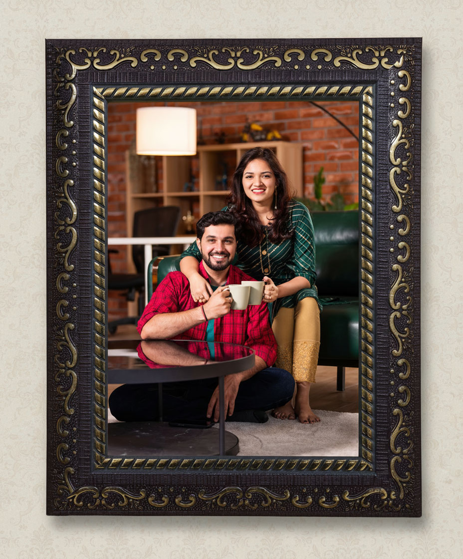 DARK BROWN WITH ANTIQUE GOLD ACCENTS FRAME, 2 INCH BORDER, WITHOUT MOUNT