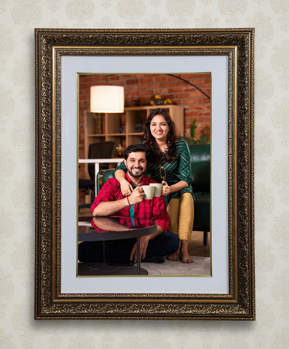 ANTIQUE DARK BROWN WITH GOLD ACCENTS, 2.5 INCH BORDER,  2 INCH WITH MOUNT (Long length)