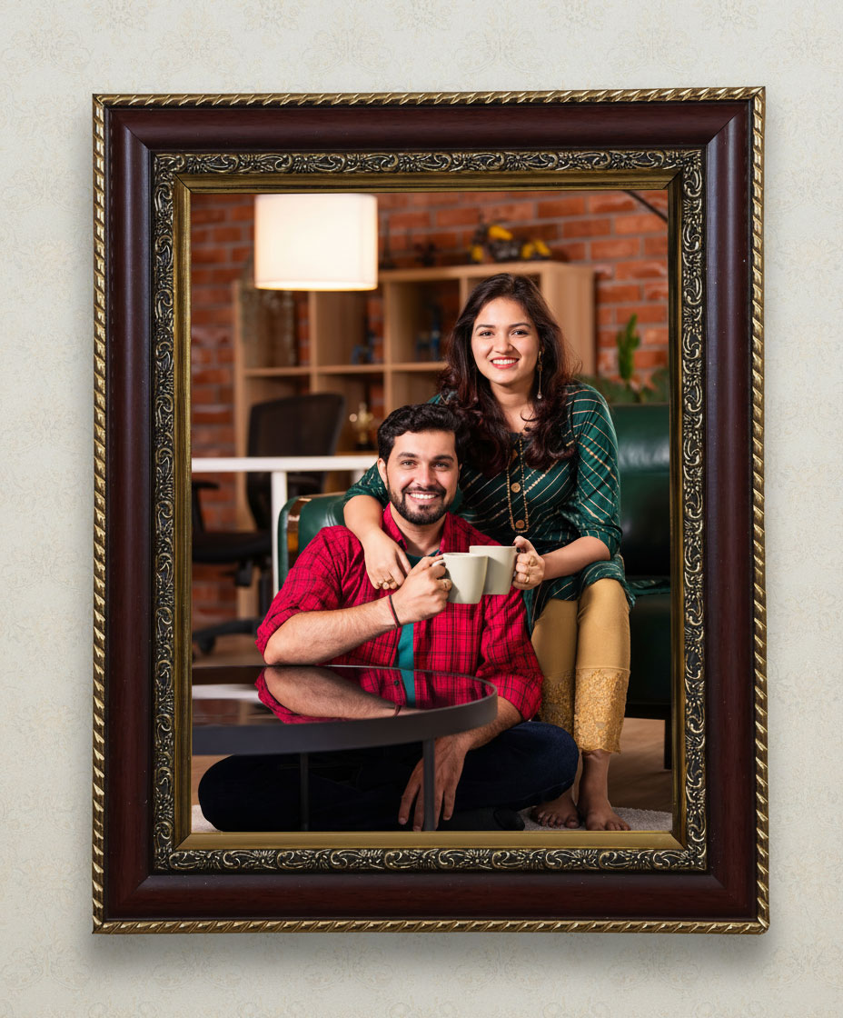 CHERRY TEXTURE WITH GOLDEN DESIGN FRAME, 2 INCH BORDER, WITHOUT MOUNT